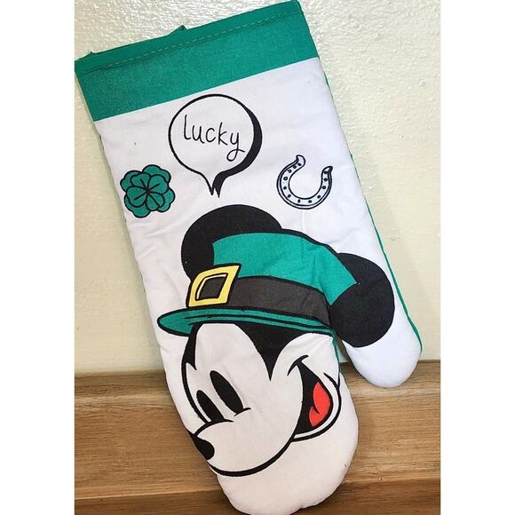 Disney Mickey Mouse St. Patrick's Day Oven Mitt Full Size Never Used "Lucky" - Picture 1 of 6